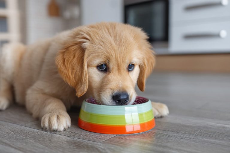 Golden Retriever puppy feeding